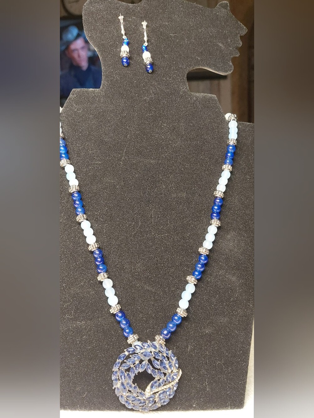 Handmade Blue Beaded Necklace & Earring Set